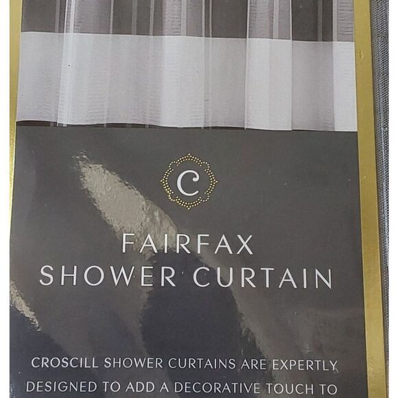 CROSCILL Black Grey White Striped Polyester Fairfax Shower Curtain 72 x 72 In - Picture 6 of 9